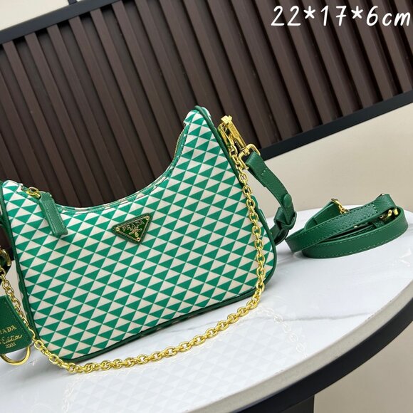 Prada Handbags - Prada Green & White Geometric Shoulder Bag